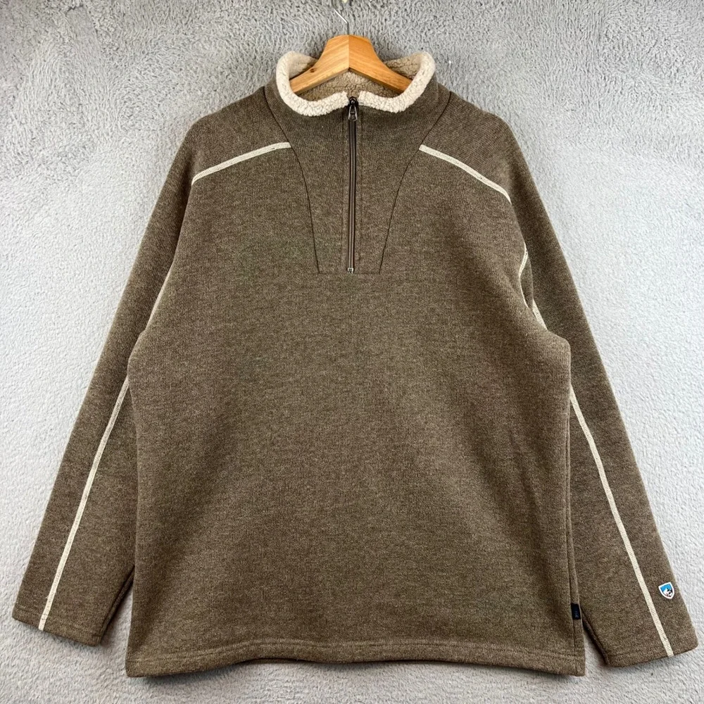 Kuhl Revel 1/4 Zip Sweater Mens XL Brown Sherpa Lined Collar Pullover Fleece
